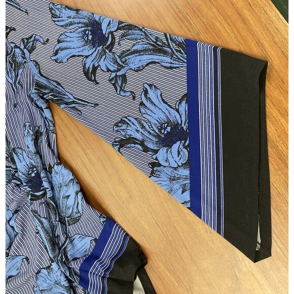 Alfani Sz Small Asymmetrical Hem Pullover Floral Tunic Blouse Blue Stretch EUC - Picture 6 of 7